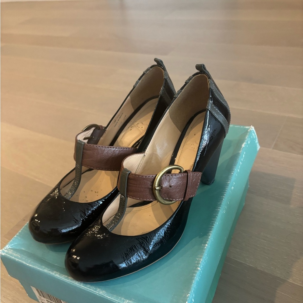 Clarks Black and Brown Heels with Buckle